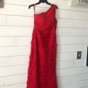 Red Rose Laced Chiffon Floor Length Evening Gown